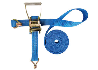 Lashing Belt Ratchet Tie Down Straps With Hooks Wear Resistant Blue Color